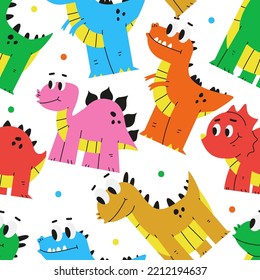Cute baby dinosaurs vector cartoon seamless pattern background for wallpaper, wrapping, packing, and backdrop.