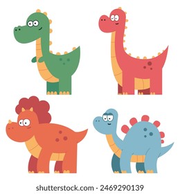 Cute baby dinosaurs vector cartoon characters set isolated on a white background.