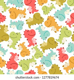 Cute baby dinosaurs vector seamless pattern on white background for wallpaper, wrapping, packing, and backdrop.