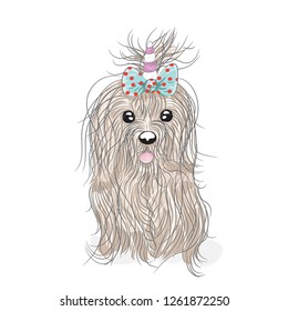 Cute baby dog cartoon hand drawn vector illustration. Can be used for baby t-shirt print, fashion print design, children wear, baby shower celebration, greeting and invitation card.