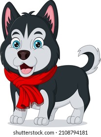 Cute baby dog cartoon in red scarf