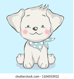 cute baby dog cartoon  for t-shirt, print, product, flyer ,patch, fabric, textile,tile,card, greeting  fashion,baby, kid, shower, powder,soap, hand drawn style. vector illustration
