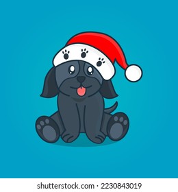 Cute baby dog in Christmas hat.