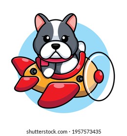 Cute baby dog driving plane cartoon