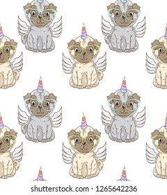 Cute baby dog pattern cartoon hand drawn vector illustration. Can be used for baby t-shirt print, fashion print design, children wear, baby shower celebration, greeting and invitation card.