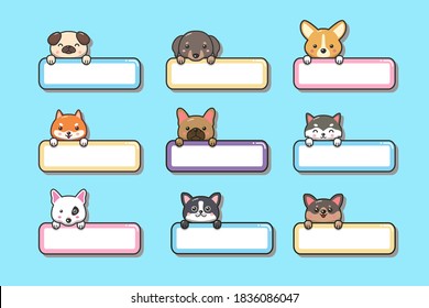 Cute baby dog sticker with label name cartoon hand drawn style