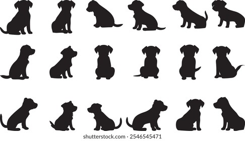 Cute baby dogs vector bundle featuring cartoon illustrations and clipart for design projects.