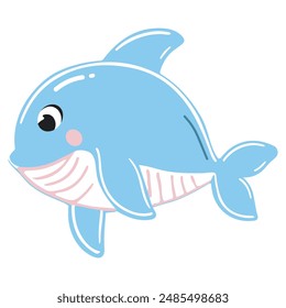 Cute baby dolphin. Flat cartoon underwater character. Marine animals. Inhabitant of the sea