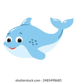 Cute baby dolphin. Flat cartoon underwater character. Marine animals. Inhabitant of the sea