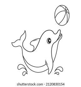 Cute Baby dolphin happily play with the ball