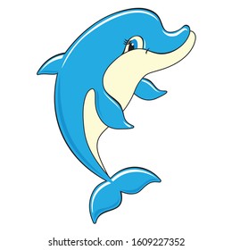 Cute baby dolphin is smiling. Vector images of a cartoon dolphin. Illustration.