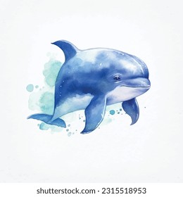 
Cute baby dolphin, watercolor style