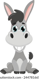 Cute Baby Donkey Animal Cartoon Character. Vector Illustration Flat Design Isolated On Transparent Background