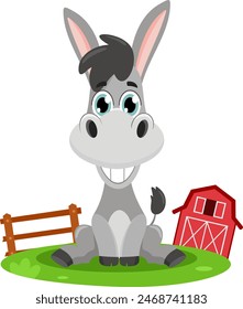 Cute Baby Donkey Animal Cartoon Character. Vector Illustration Flat Design Isolated On Transparent Background