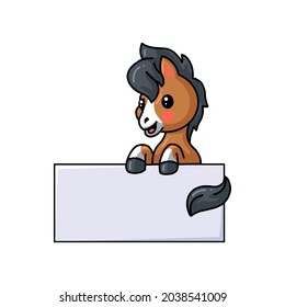 Cute baby donkey cartoon with blank sign