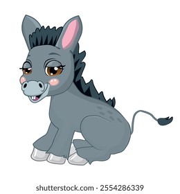 Cute baby donkey cartoon. Vector background with a farm animal.