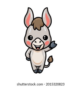 Cute baby donkey cartoon waving hand