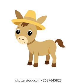 Cute Baby Donkey Wearing Straw Hat Illustration