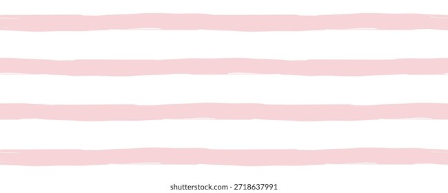 Cute baby doodle pattern with girly striped backdrop. Seamless wallpaper or pastel nursery design. Vector illustration.