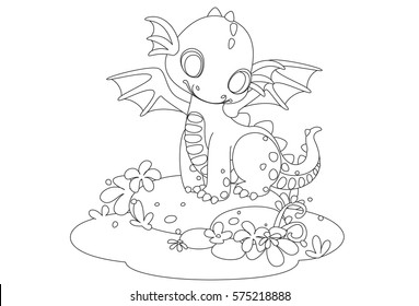 Cute baby dragon cartoon drawing to color