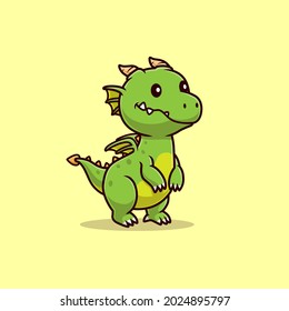 Cute Baby Dragon Cartoon Vector Icon Illustration. Animal Nature Icon Concept Isolated Premium Vector. Flat Cartoon Style