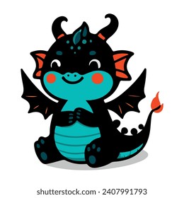 Cute Baby Dragon Cartoon Vector Icon Illustration. Animal Nature Icon Concept Isolated Premium Vector. Flat Cartoon Style