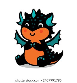 Cute Baby Dragon Cartoon Vector Icon Illustration. Animal Nature Icon Concept Isolated Premium Vector. Flat Cartoon Style