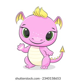 Cute baby dragon or dinosaur. Symbol of 2024. Colorfull cartoon vector illustration.