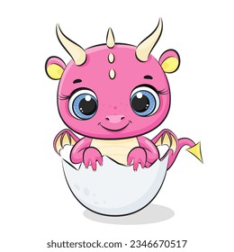 Cute baby dragon or dinosaur. Symbol of 2024. Colorfull cartoon vector illustration.