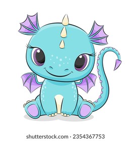 Cute baby dragon or dinosaur. Symbol of 2024. Colorfull cartoon vector illustration.