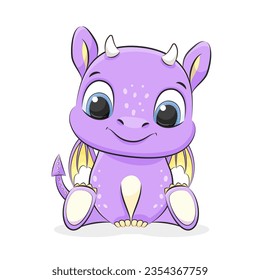 Cute baby dragon or dinosaur. Symbol of 2024. Colorfull cartoon vector illustration.