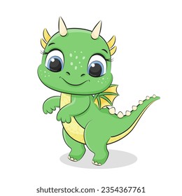 Un bebé dragón o dinosaurio. Símbolo de 2024. Ilustración del vector de dibujos animados coloridos.