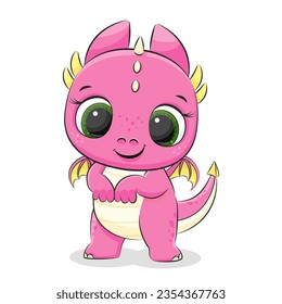 Cute baby dragon or dinosaur. Symbol of 2024. Colorfull cartoon vector illustration.