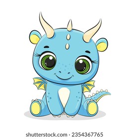 Cute baby dragon or dinosaur. Symbol of 2024. Colorfull cartoon vector illustration.