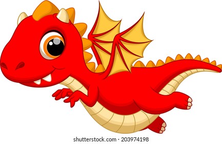 Cute baby dragon flying cartoon