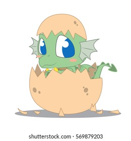 cute baby dragon hatching from egg vector illustration for birthday card or print material