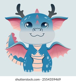 Cute Baby Dragon Illustration with Blue and Pink Features