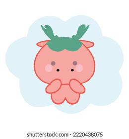 Cute baby dragon on blue cloud. Hand drawn vector illustration in crayon colored texture isolated on white background.