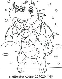 Cute baby dragon, simple thick lines kids or preschool children cartoon coloring book pages