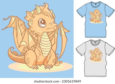 Cute Baby Dragon Vector Illustration