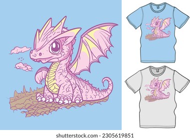 Cute Baby Dragon Vector Illustration