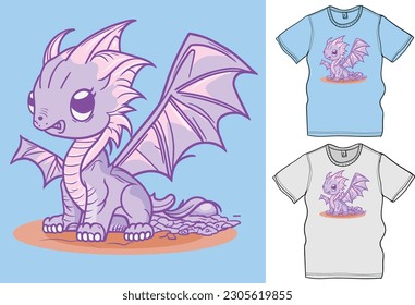 Cute Baby Dragon Vector Illustration