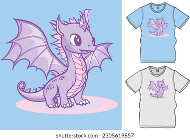 Cute Baby Dragon Vector Illustration