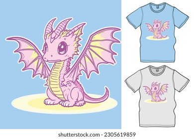 Cute Baby Dragon Vector Illustration