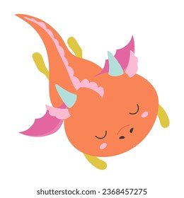 cute baby dragons flying, happy funny fairytale animal, flying dinosaur with wings, flat vector illustration
