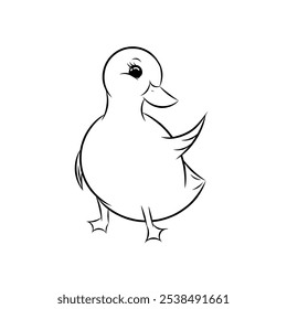 Cute baby duck animal line drawing illustration outline vector