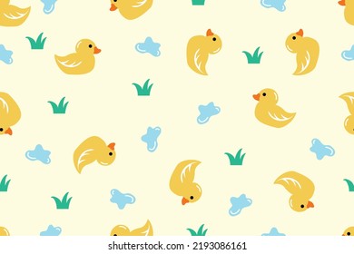 Cute baby duck cartoon doodle pattern background