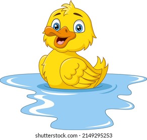 Cute baby duck cartoon floats on water