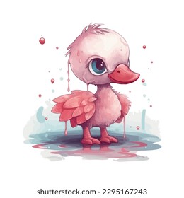 A cute baby duck, cartoon watercolor white background