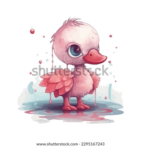 A cute baby duck, cartoon watercolor white background